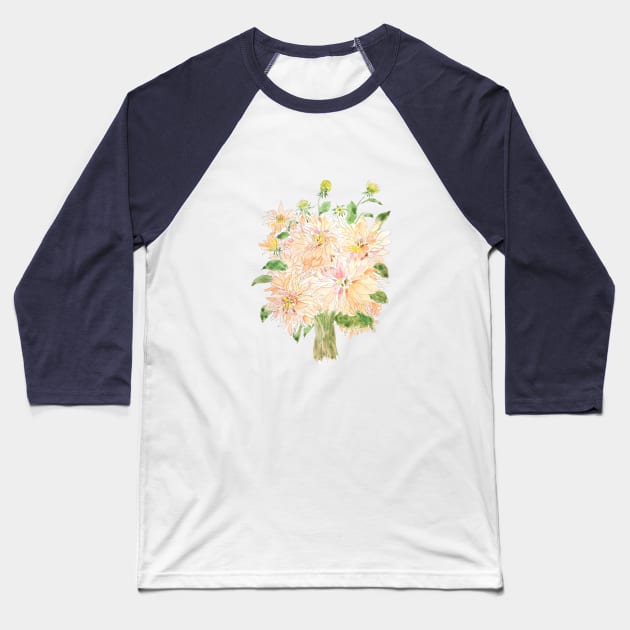 light orange peach color dahlia bouquet watercolor Baseball T-Shirt by colorandcolor